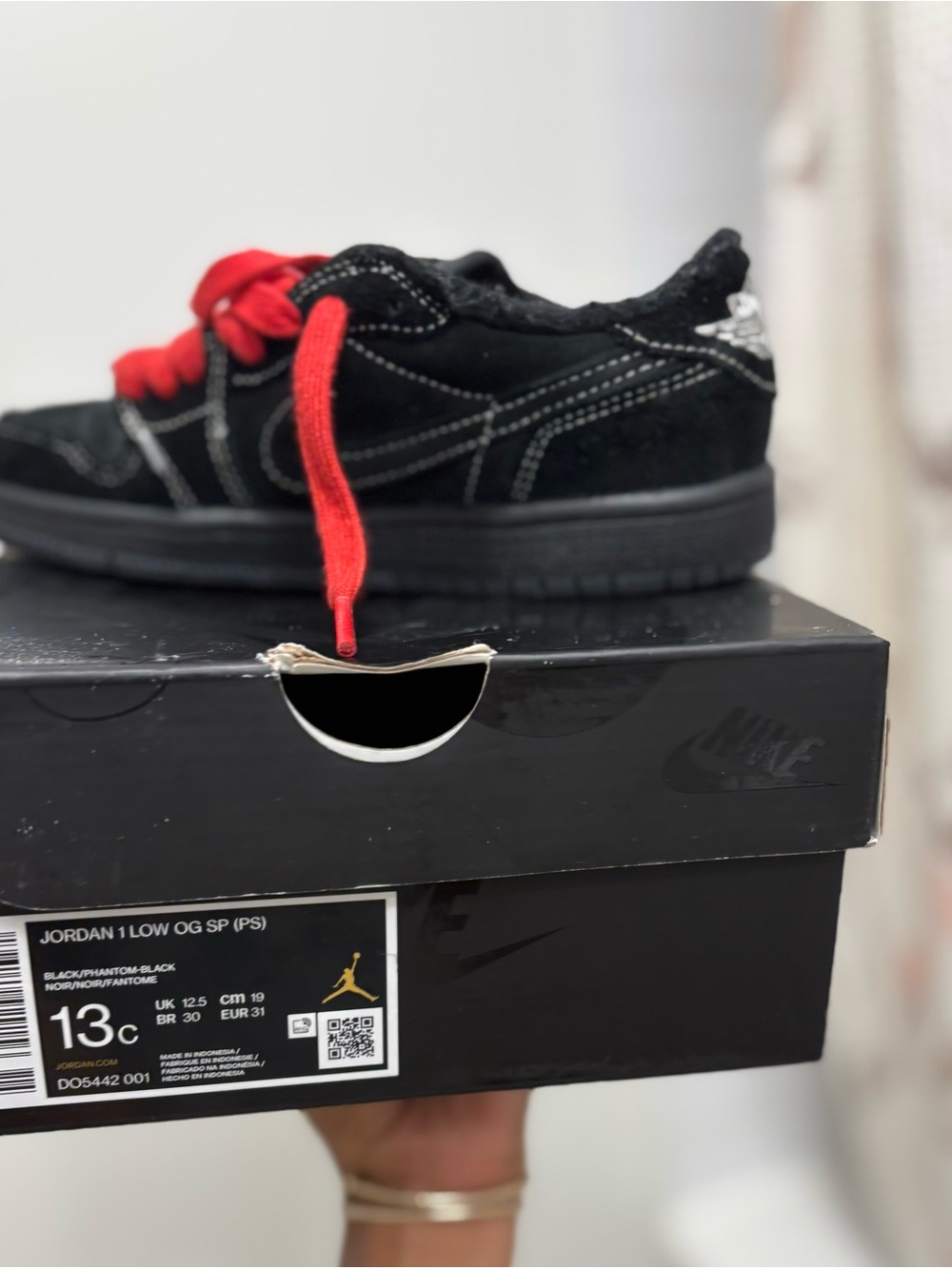 Jordan Kids Low-Top Sneakers in Black with Red Laces